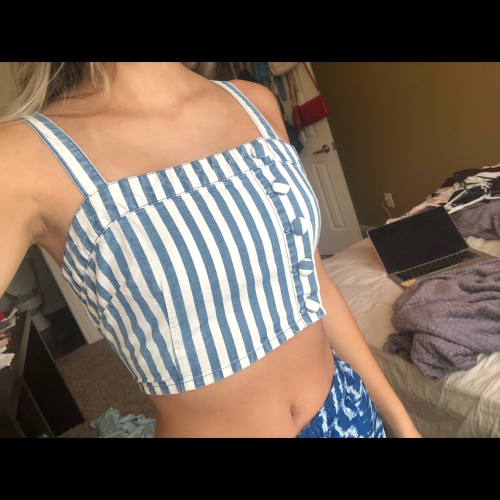 button up pinstripe crop :)